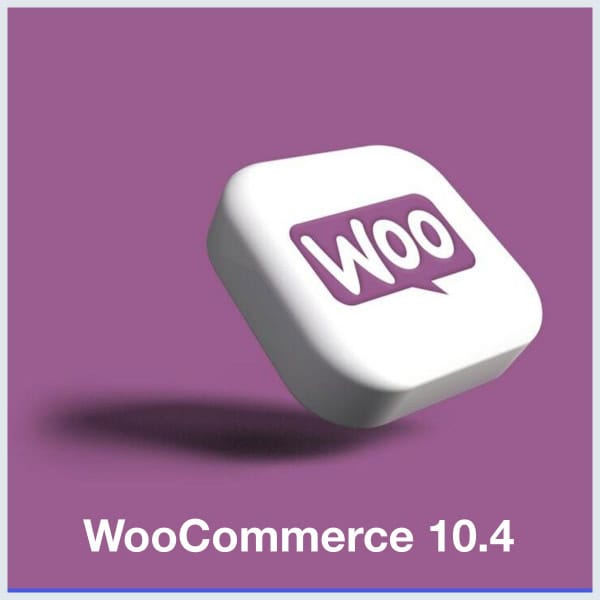 WooCommerce 10.4 -päivityksen tunnuskuva violetilla taustalla.