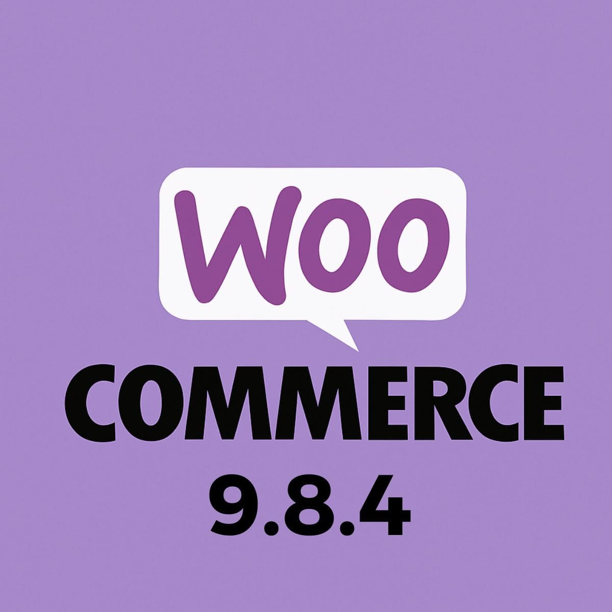 WooCommerce 9.8.4 -päivitys – logo violetilla taustalla korostaa verkkokauppa-alustan lohkomallivirheen korjausta.